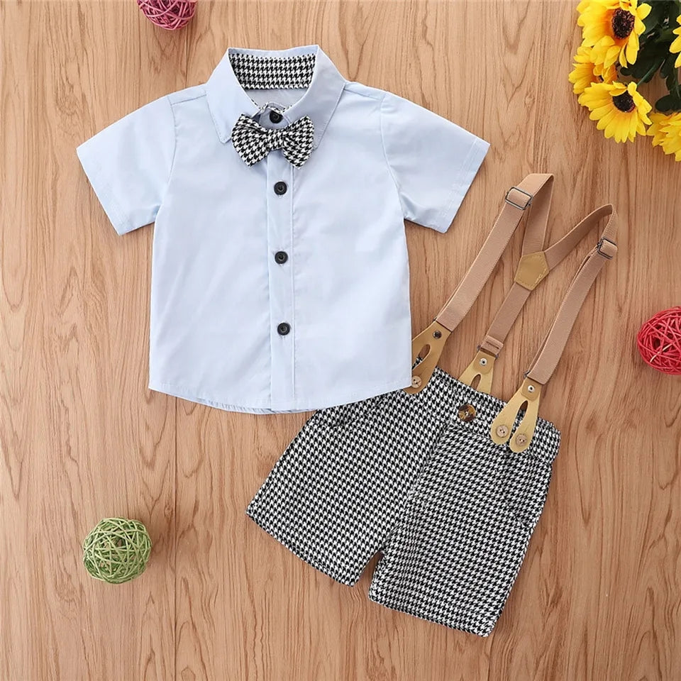 Camisa celeste short cuadros con tirantes