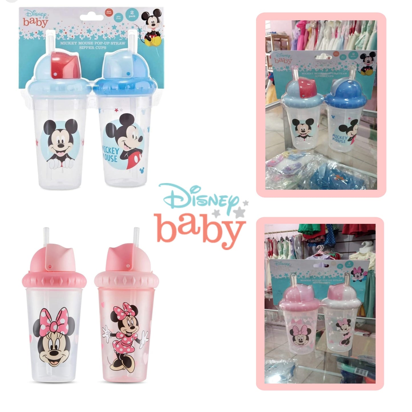 Set de 2 vasos con pajilla Disney Mickey celeste