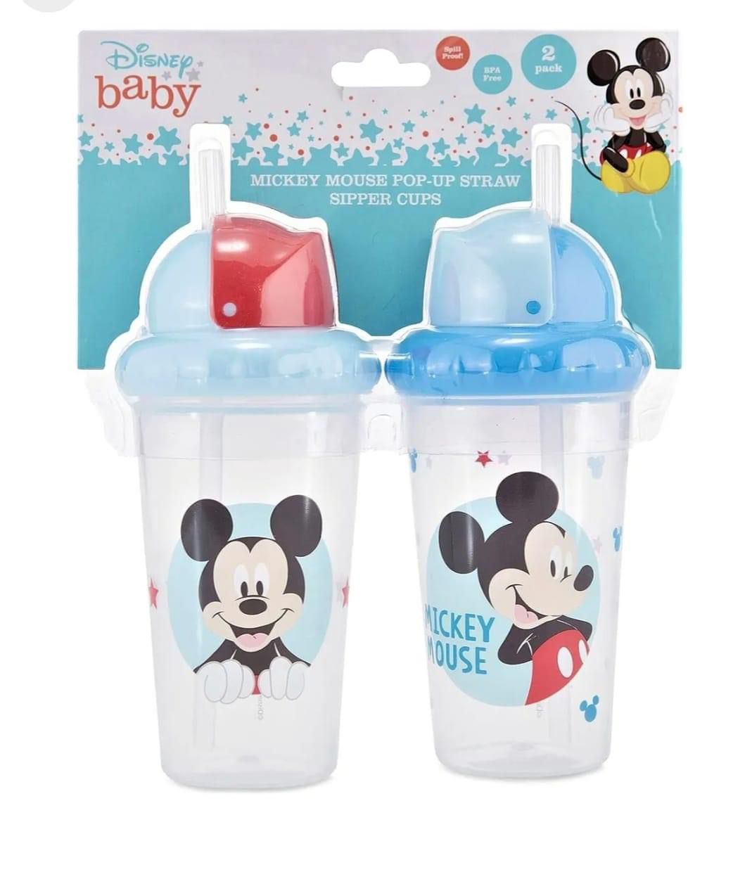 Set de 2 vasos con pajilla Disney Mickey celeste