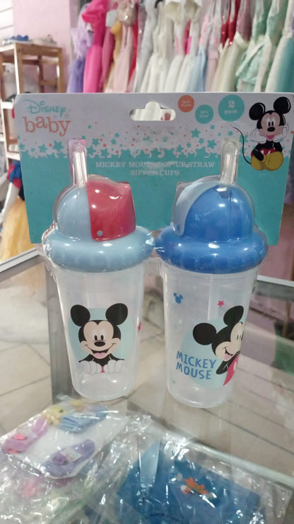 Set de 2 vasos con pajilla Disney Mickey celeste