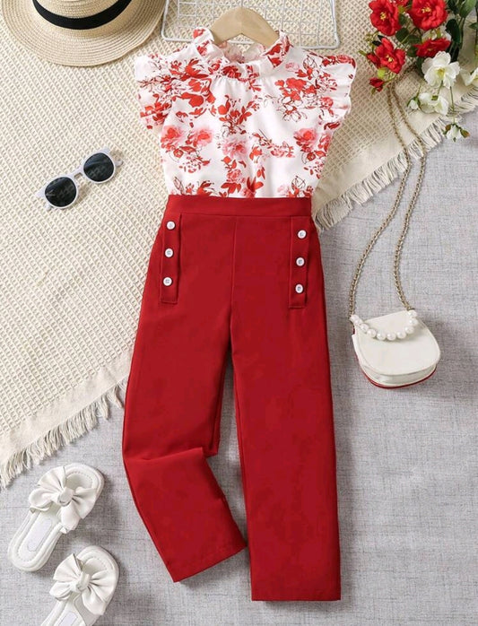 Blusa floreada palazzo rojo