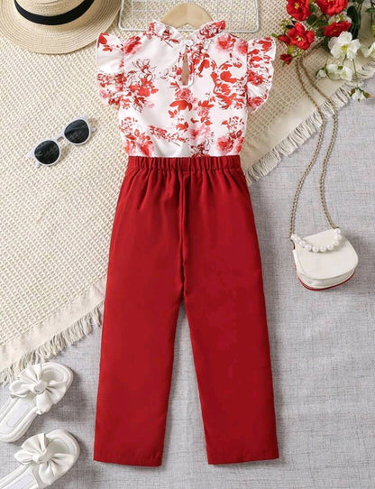 Blusa floreada palazzo rojo