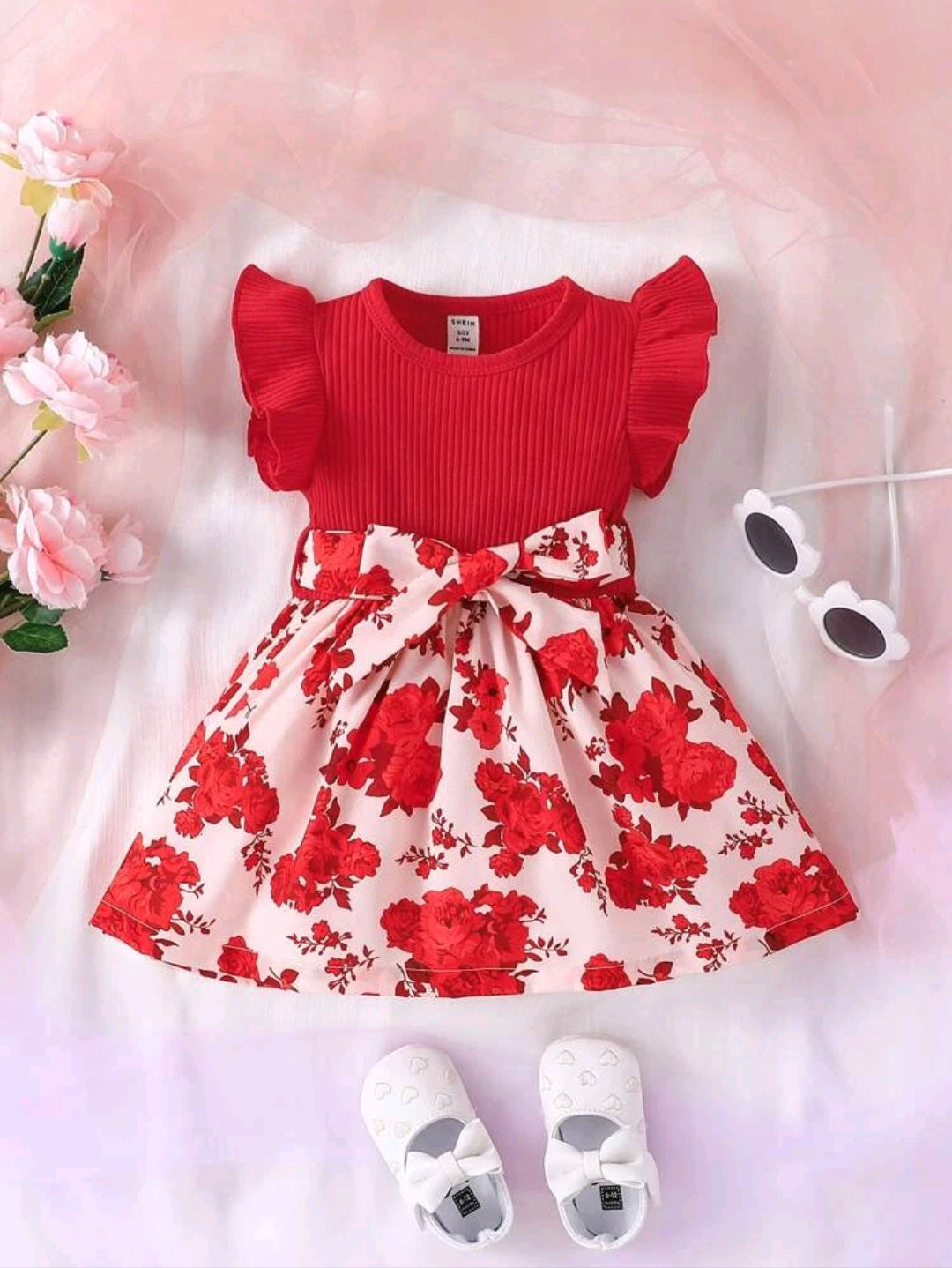 Vestido rojo con faja de tela